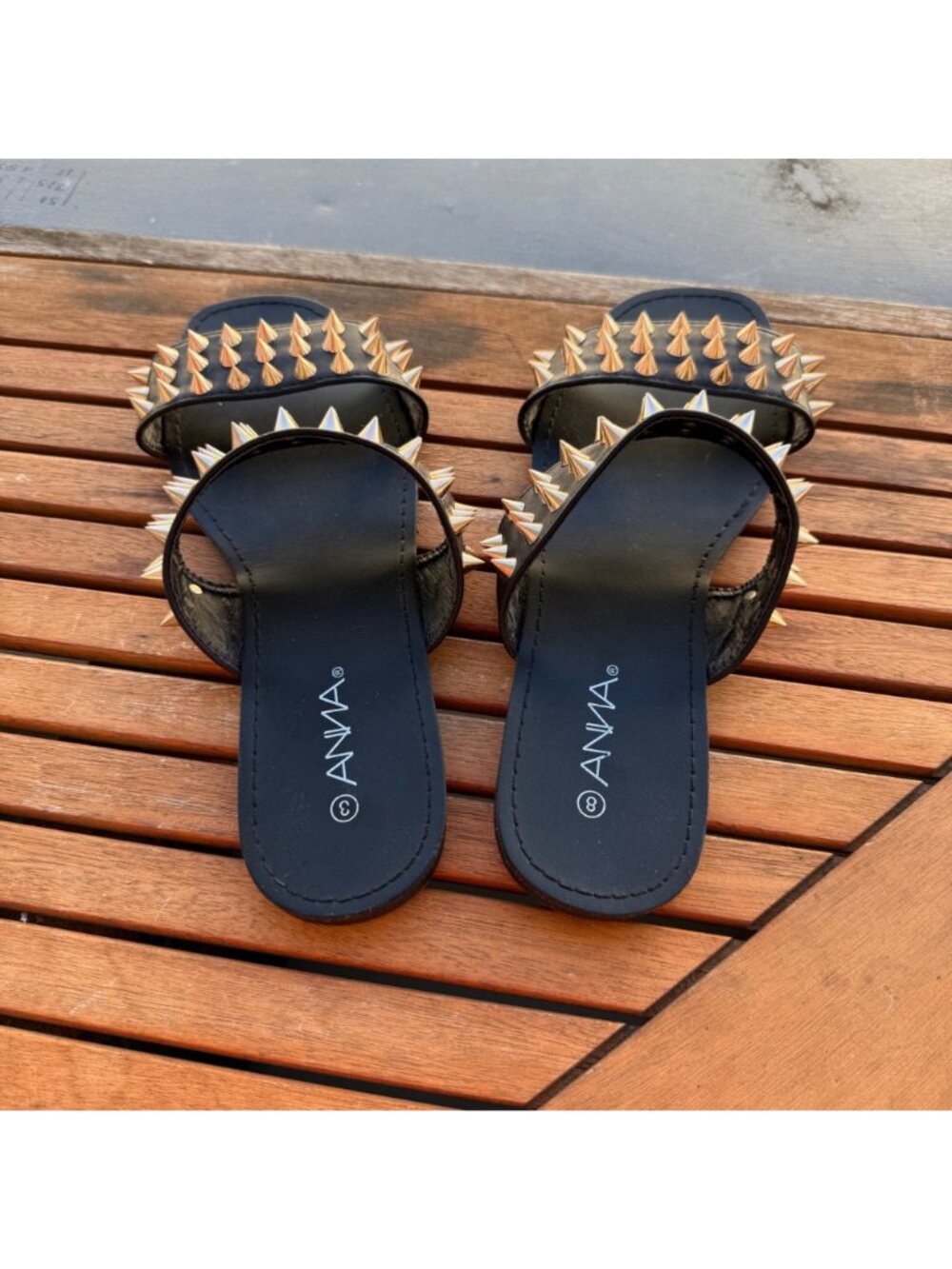 Black Spiked Sandals With Studded Straps By ANMA - Picture 4 of 5